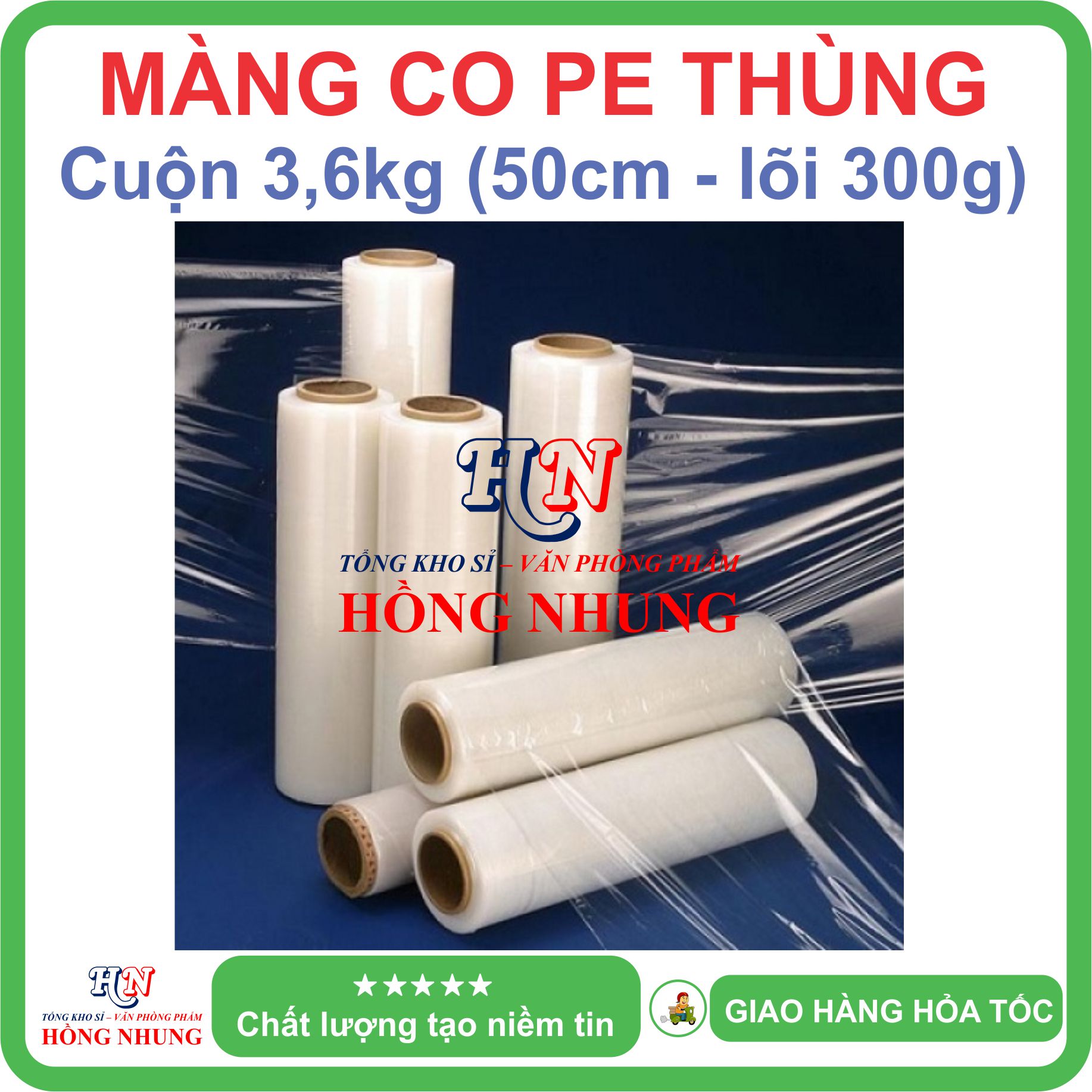 [SALE] Màng PE, màng co, màng chít 3,6kg khổ rộng 50cm, lõi 300g - Chất liệu nilon dai, bóng đẹp, chắc chắn, cho bạn an tâm đóng hàng