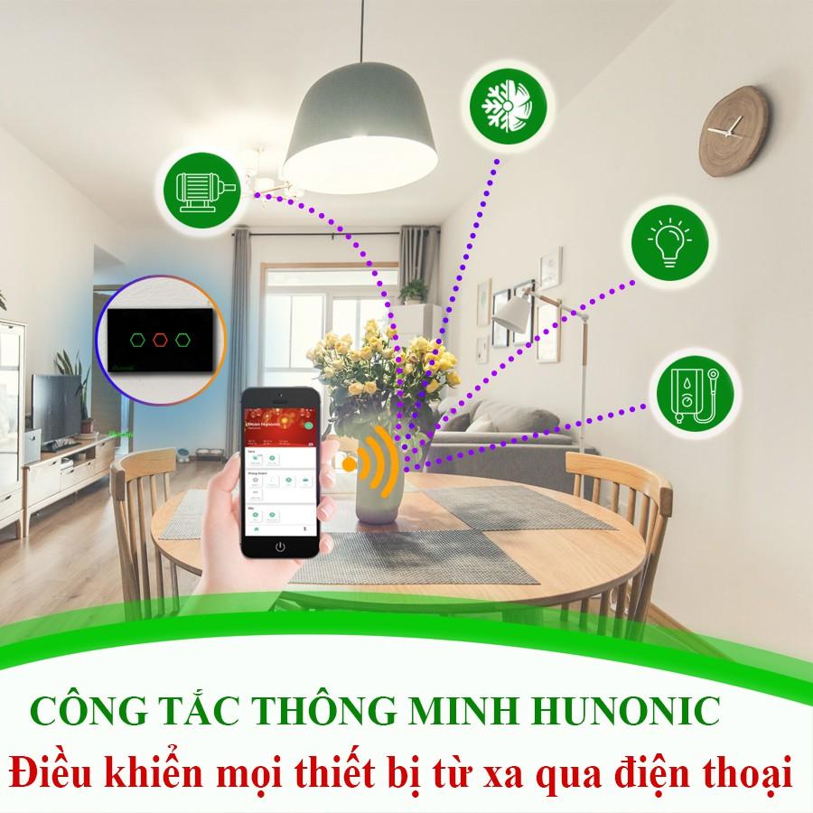 CÔNG TẮC CẢM ỨNG WIFI HUNONIC 3 NÚT TRẮNG│Điều khiển từ xa qua điện thoại│Công tắc điện thông minh cao cấp hàng Việt Nam