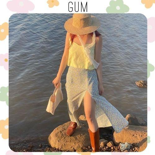 Chân váy hoa lụa dáng xẻ By Gum