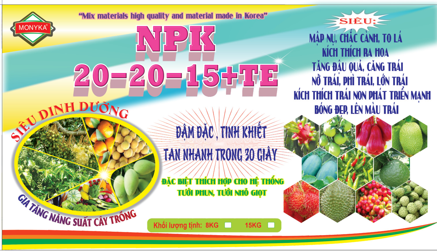 XÔ 15 KG PHÂN BÓN NPK 20-20-15 TE , THÍCH HỢP TƯỚI PHUN TƯỚI NHỎ GIỌT