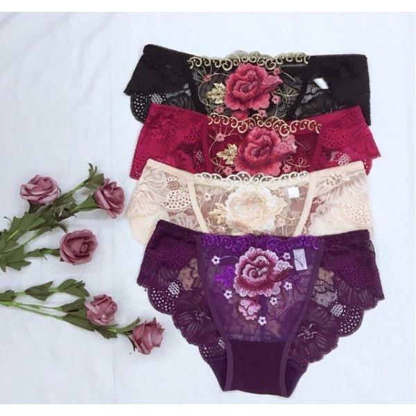 COMBO 5 QUẦN LÓT REN THÊU HOA HỒNG