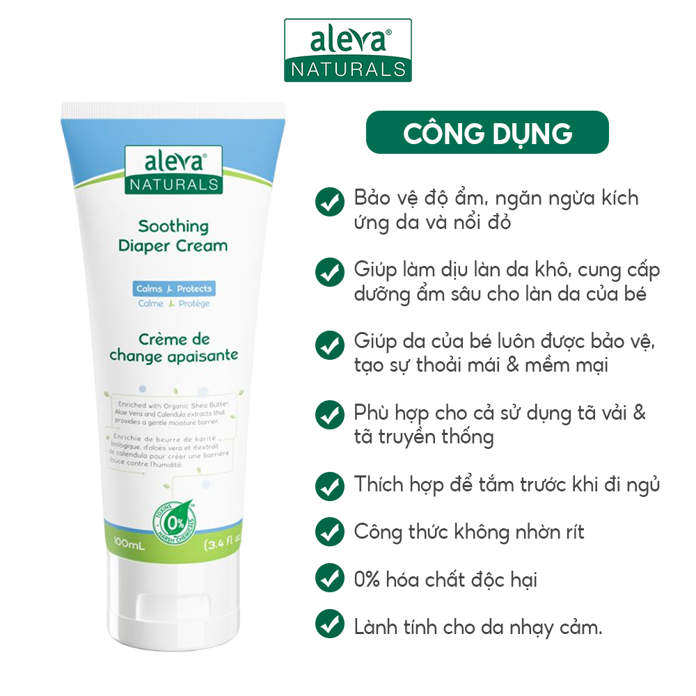 Kem chống hăm, dưỡng ẩm, làm mịn và ngăn ngừa kích ứng da cho bé Aleva Naturals (tuýp 100ml)