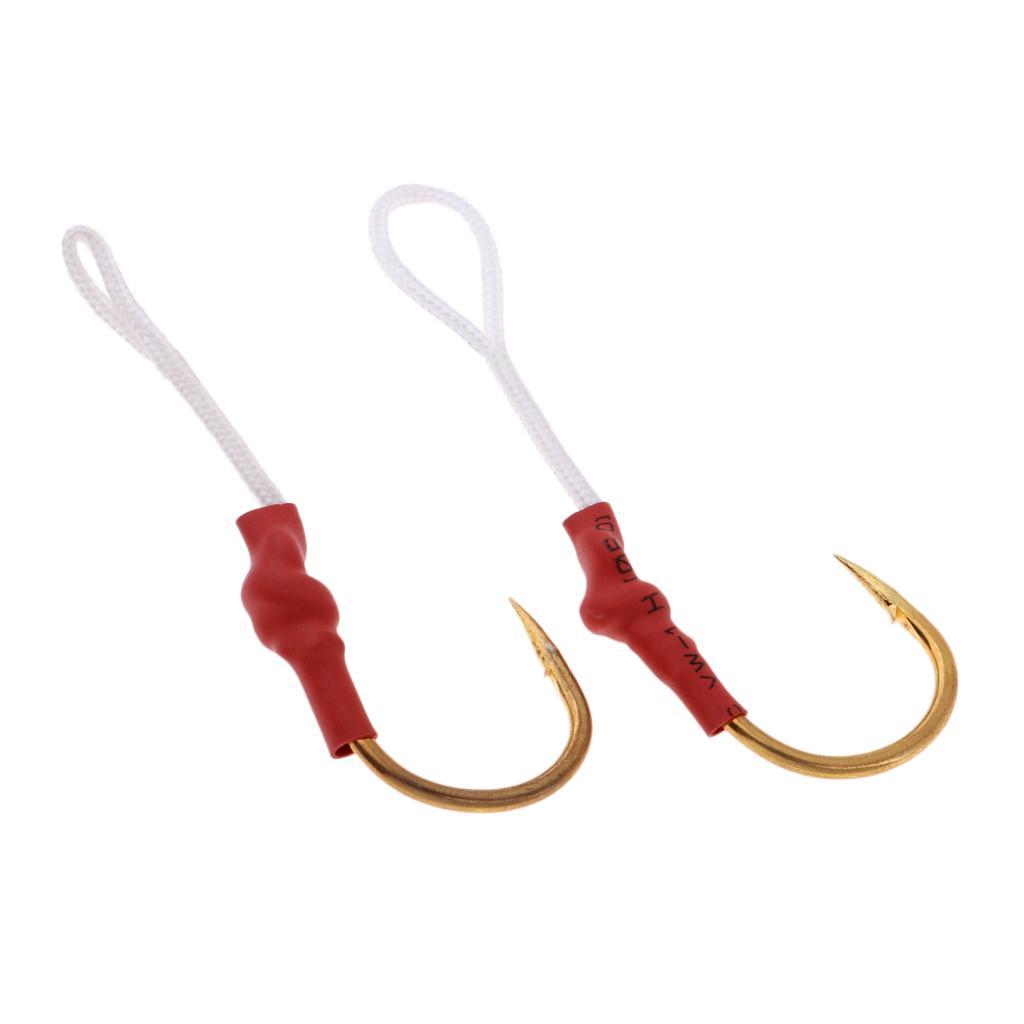 2 Pieces Stainless Steel Jig Jigging Fish Hook Assist Fishing Hook with White PE Line