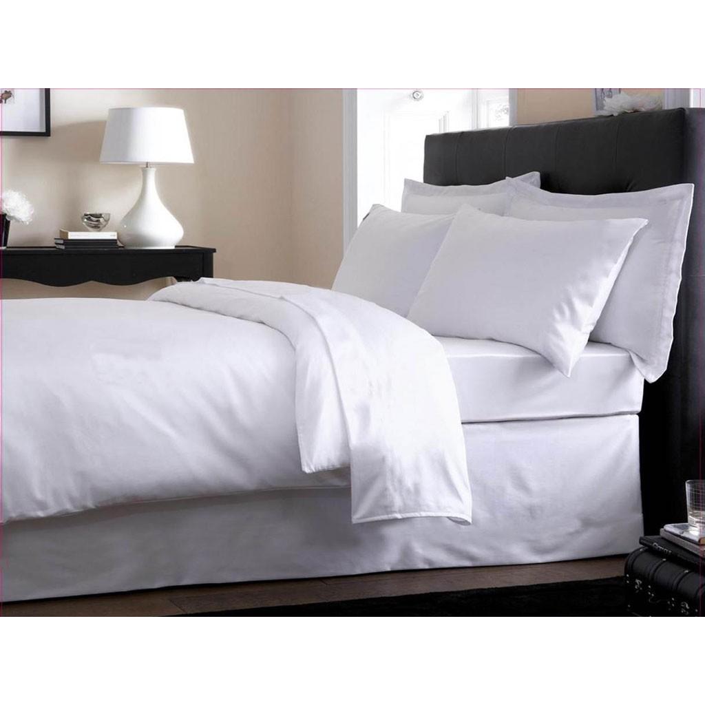 Bộ drap trắng trơn CVC T280 cho nhà nghỉ, khách sạn...nệm cao 5-27 phân