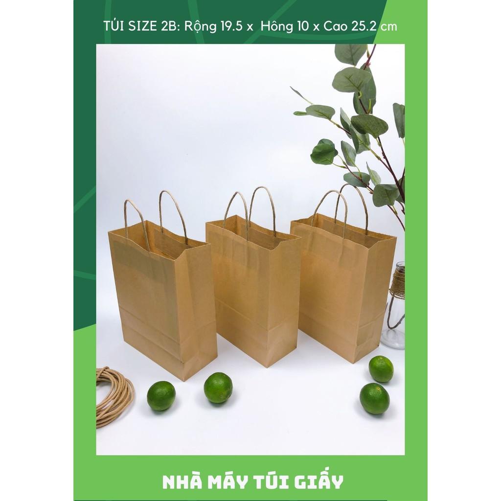 100 túi giấy nâu có quai Size 2B:19.5x10x 25.2 cm túi đựng hàng 3kg