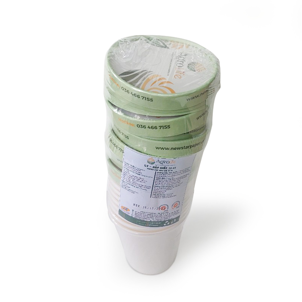 Ly giấy 12oz~354ml - Combo 10 ly giấy trơn & 10 nắp giấy có đục lỗ