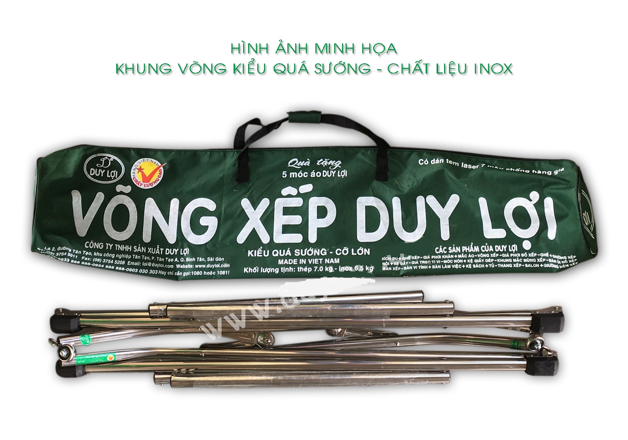 Khung võng xếp Duy Lợi inox cỡ lớn (không lưới-tặng móc áo)