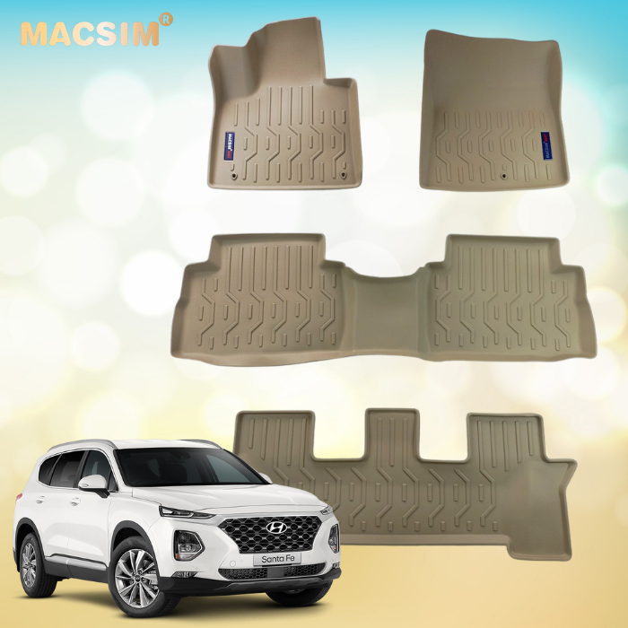 Thảm lót sàn xe ô tô HYUNDAI SANTAFE 2018+ đến nay. Nhãn hiệu Macsim chất liệu nhựa TPV màu be.
