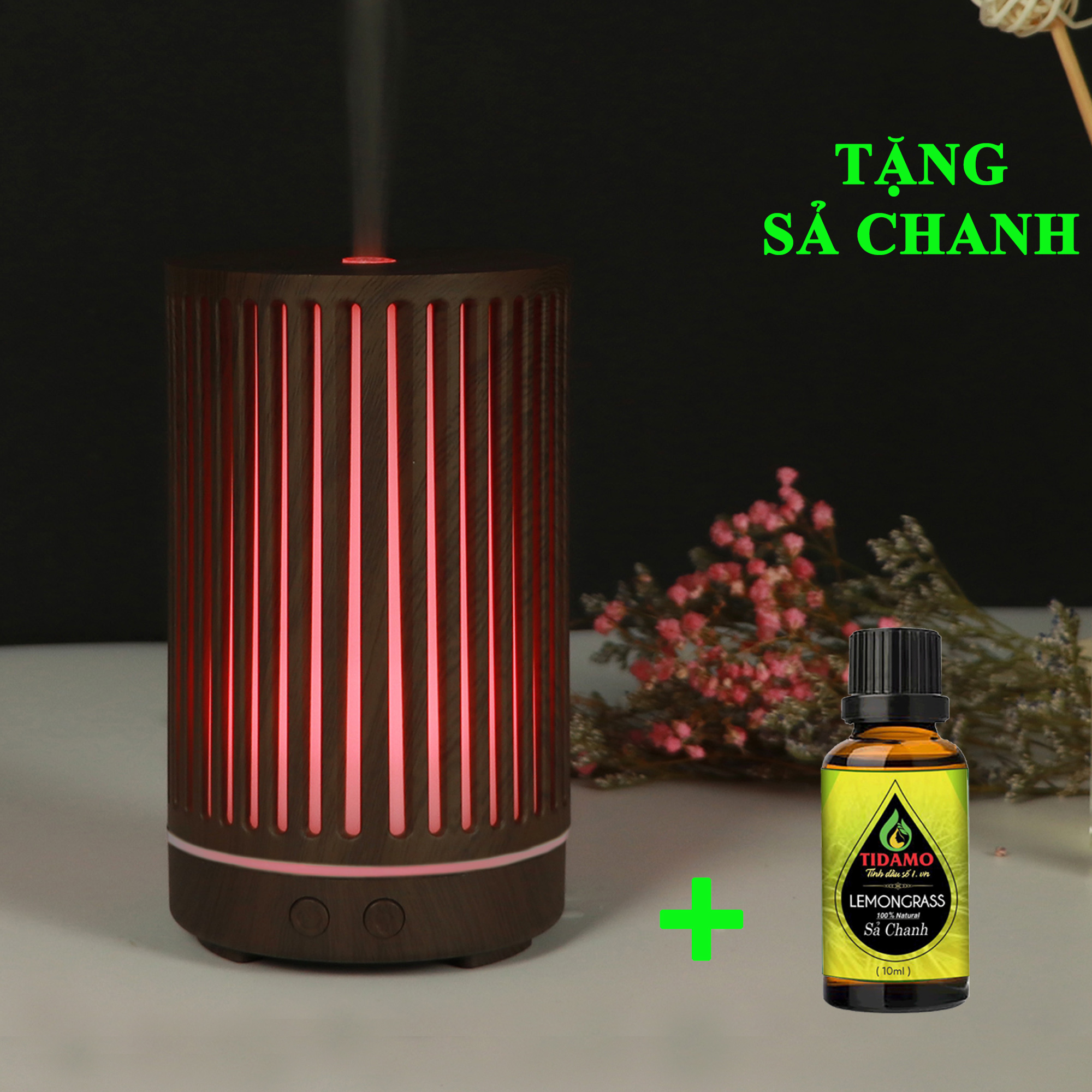 Máy Xông Tinh Dầu Cao Cấp + Tinh Dầu Sả Chanh Nguyên Chất Nhập Khẩu, Máy Khuếch Tán Tinh Dầu Chuyên Dụng, Họa Tiết Sang Trọng và Đèn LED Biến Đổi Màu Cực Đẹp (họa tiết ngẫu nhiên)