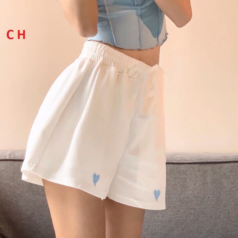 Quần đùi nữ tim xanh cotton lưng chun