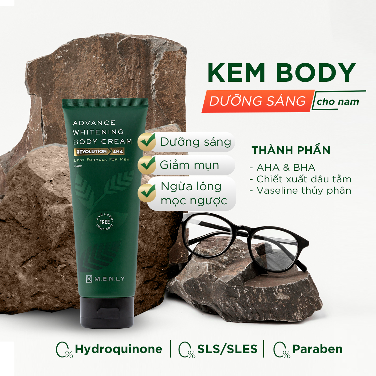 Kem dưỡng trắng da Body cho nam Menly 250gr