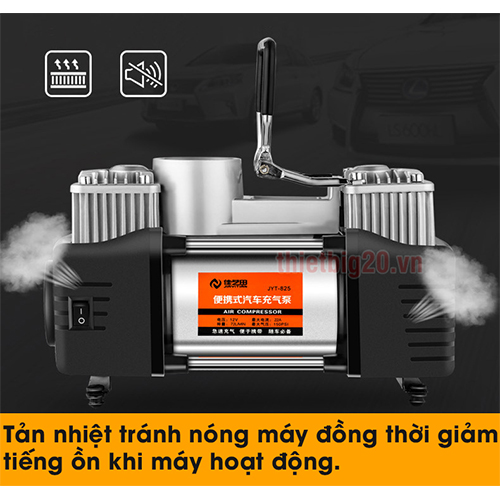 MÁY BƠM LỐP 2 XI-LANH TỐC ĐỘ CAO, TÍCH HỢP ĐÈN PIN, ĐỒNG HỒ ĐIỆN TỬ, KÈM BỘ VALI CỨU HỘ LỐP KHẨN CẤP