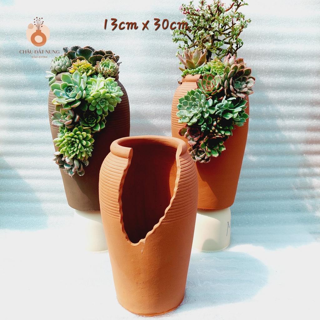 Chậu đất nung Bình Dương - Bình mới cắt vân mây, miệng chậu 13cm, chiều cao 30cm