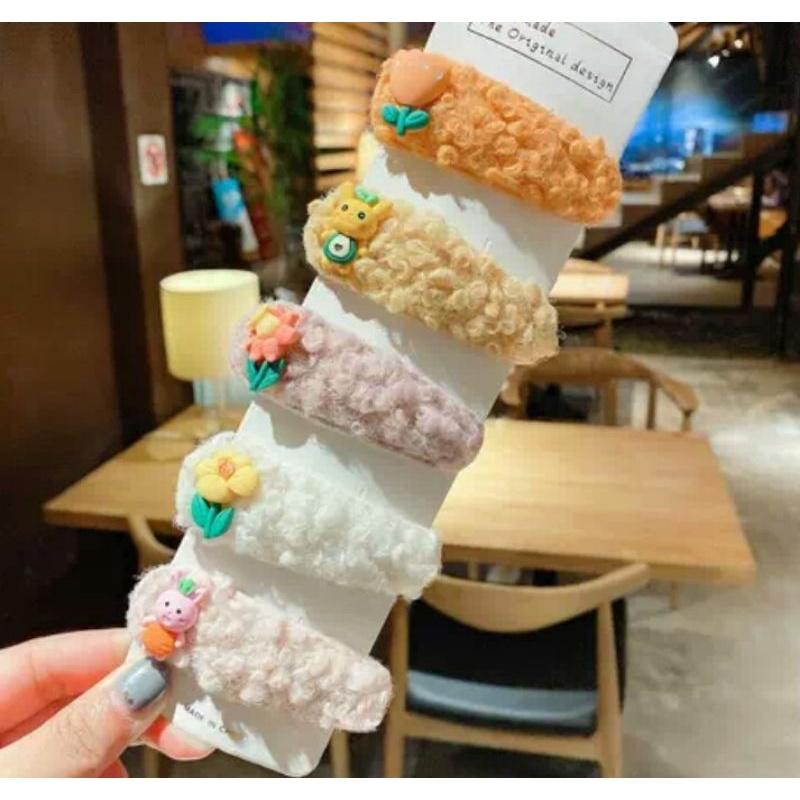 Set kẹp mái hoa, quả, động vật, lông xù dễ thương cho các bạn nữ, các bé gái