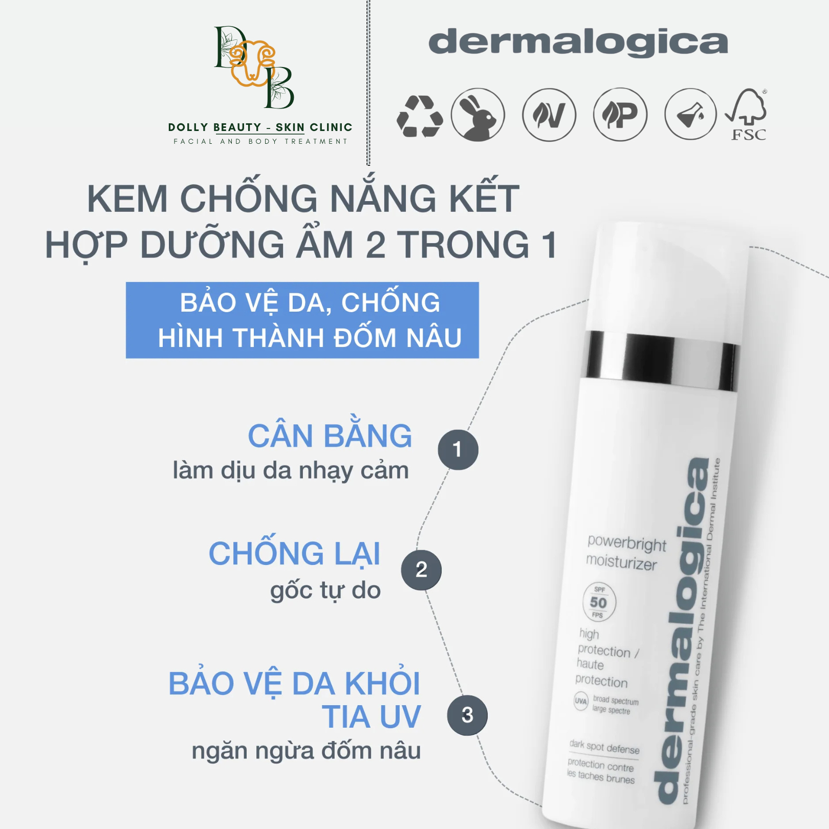 Kem chống nắng dành cho da nám POWERBRIGHT MOISTURIZER SPF50 của Dermalogica - Dolly Beauty