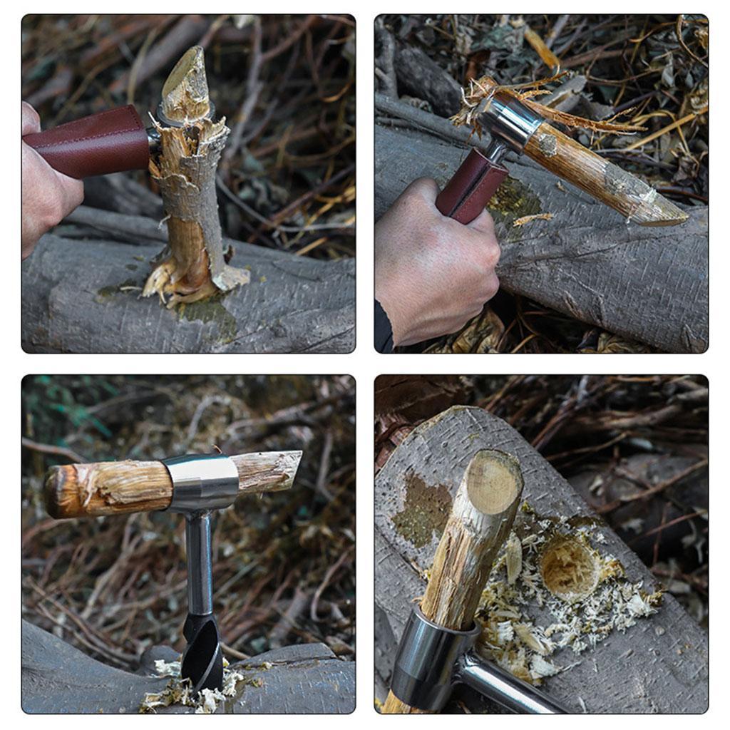 2 Piece Wood Auger Drill Bit Hand Auger Wrench with Carabiner for Bushcraft Backpack, Camping, Wood Peg, Woodworking, Emergency Tool