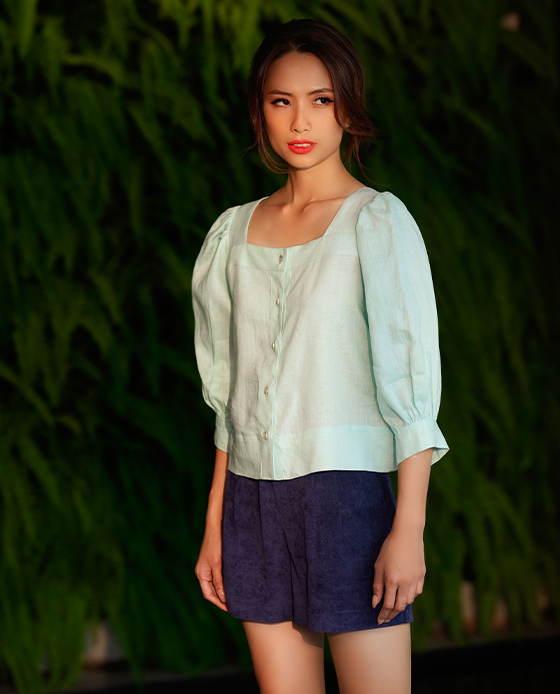 Áo Croptop Linen Aqua TOP132 Thời trang thiết kế Hity