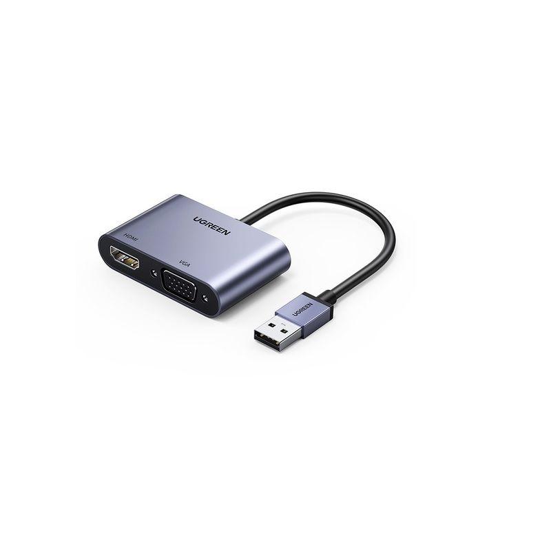 Ugreen 20518 Cổng chuyển USB 3.0 ra 1080p HDMI + VGA Converter aluminum CM449 Hàng chính hãng