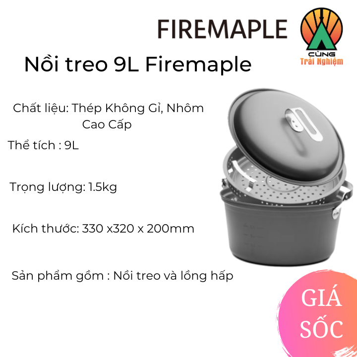 Nồi Treo 9L Kèm Giá Hấp Chuyên Dụng Cho Nấu Ăn Ngoài Trời  Fire Maple FMC-HANGPOT