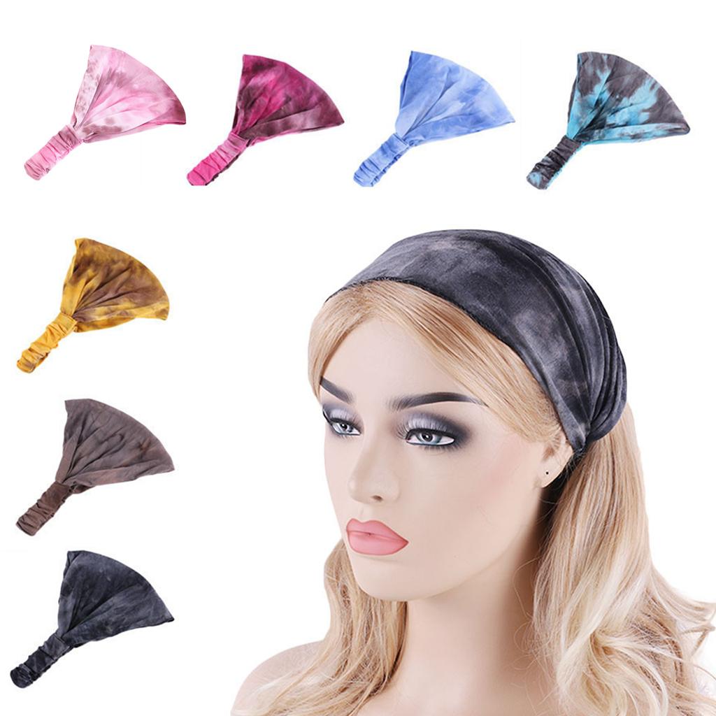 Tie-Dye Headband Stretch Wide Hair Wrap Hair Band Yoga Headwear Yellow