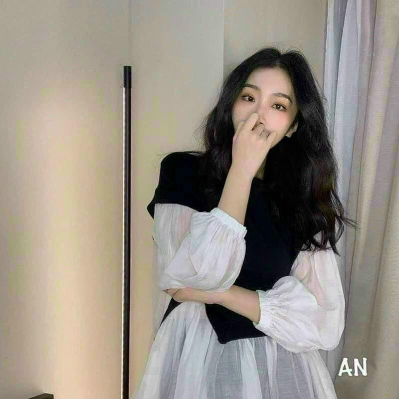 Áo babydoll tay phồng vải voan phối chất thun cao cấp chất mịn