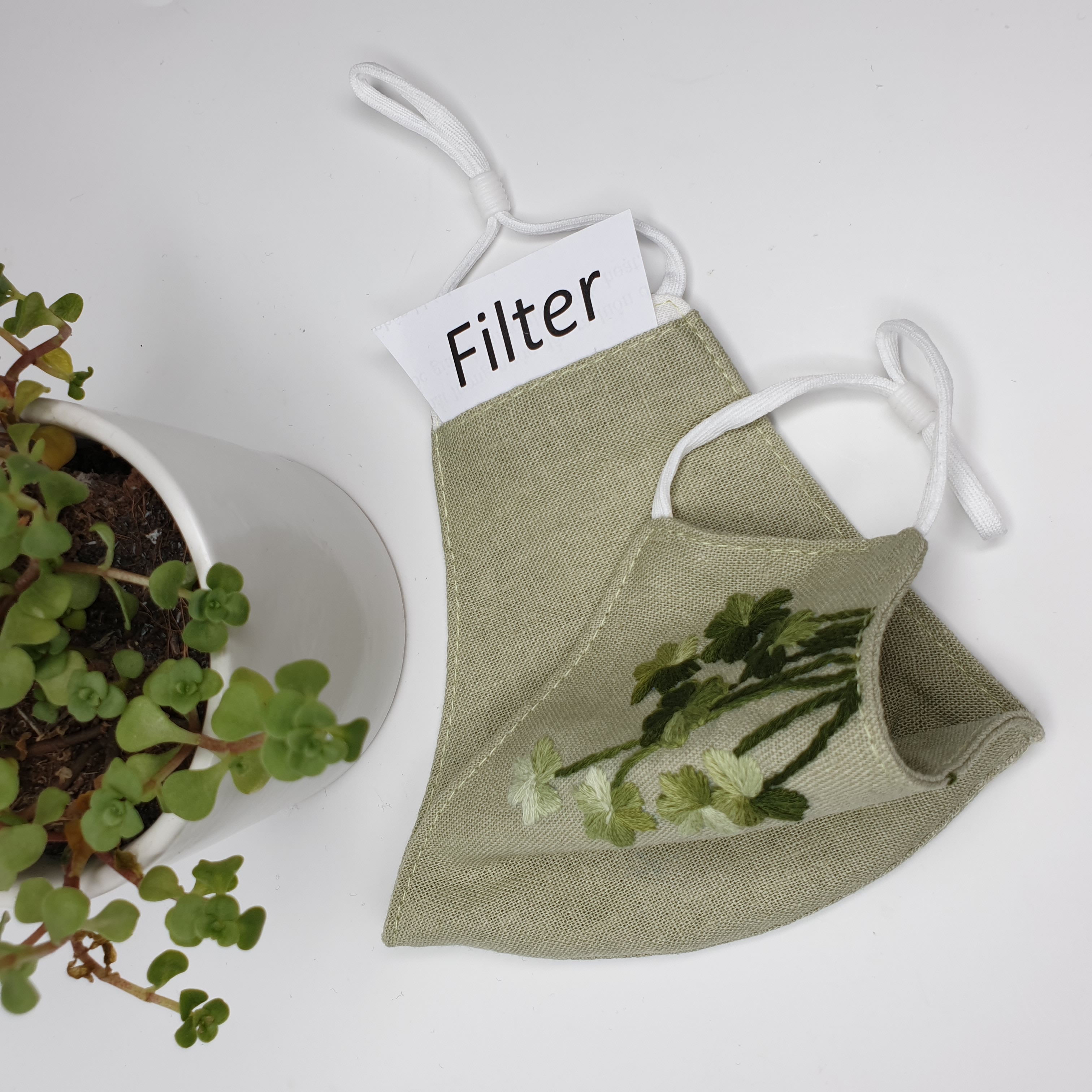 Khẩu trang thêu tay vải linen JL93X