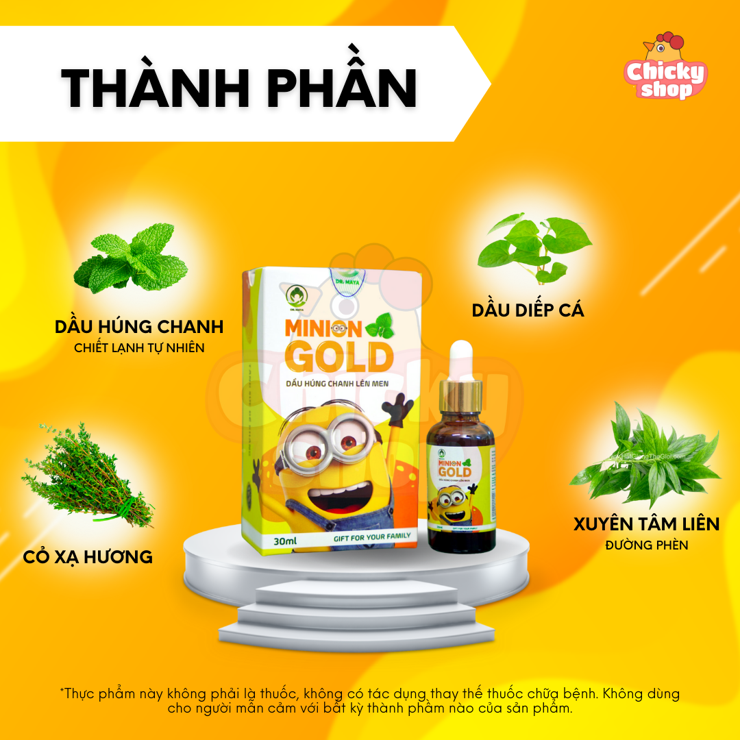 Dầu húng chanh lên men Minion gold 30ml tăng đề kháng, giảm ho, khò khè