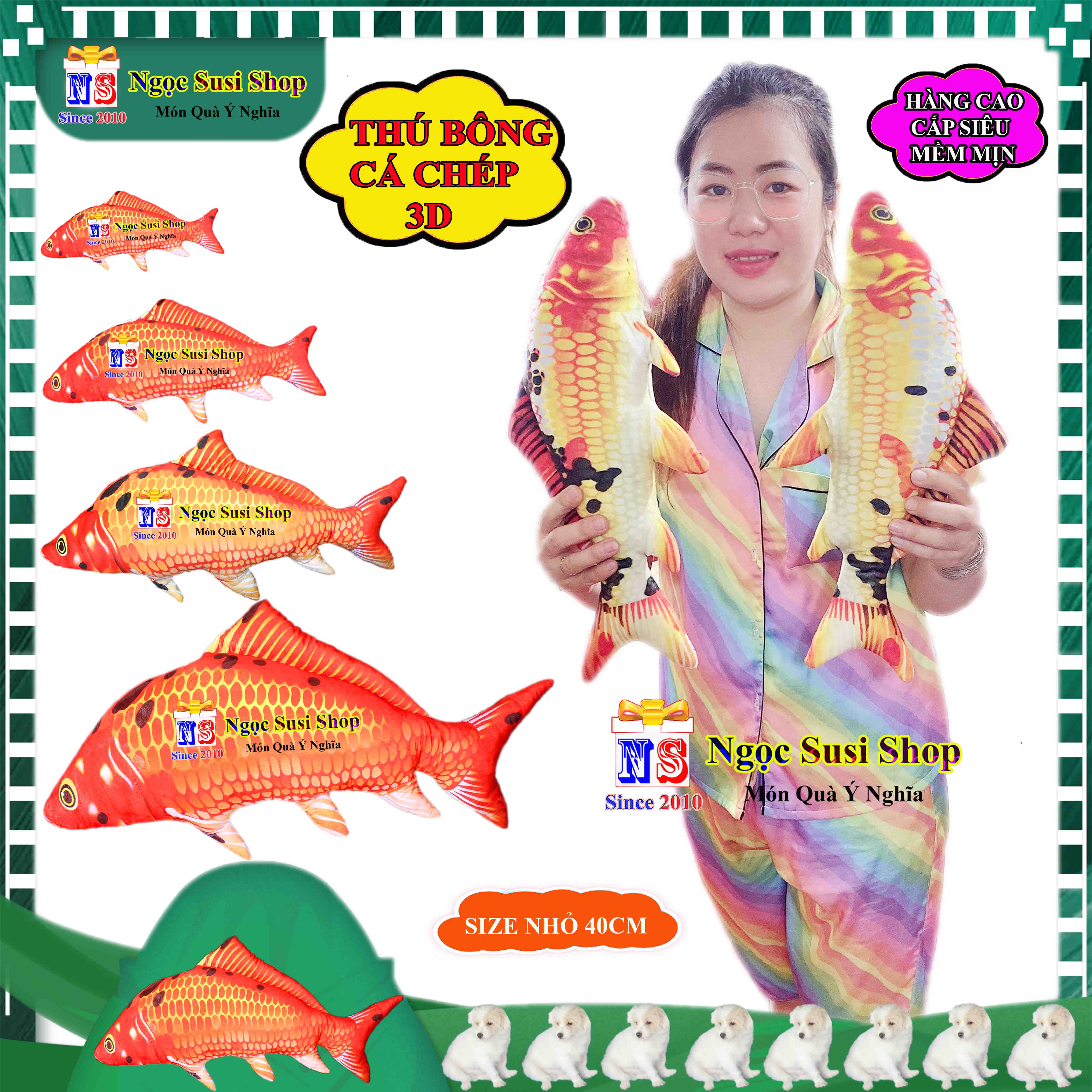 GỐI ÔM THÚ BÔNG CON CÁ CHÉP 3D SIÊU TO DÀI RẤT MỊN ÔM NGỦ - GẤU BÔNG HÌNH CON CÁ CHÉP 3D RẤT MỊN