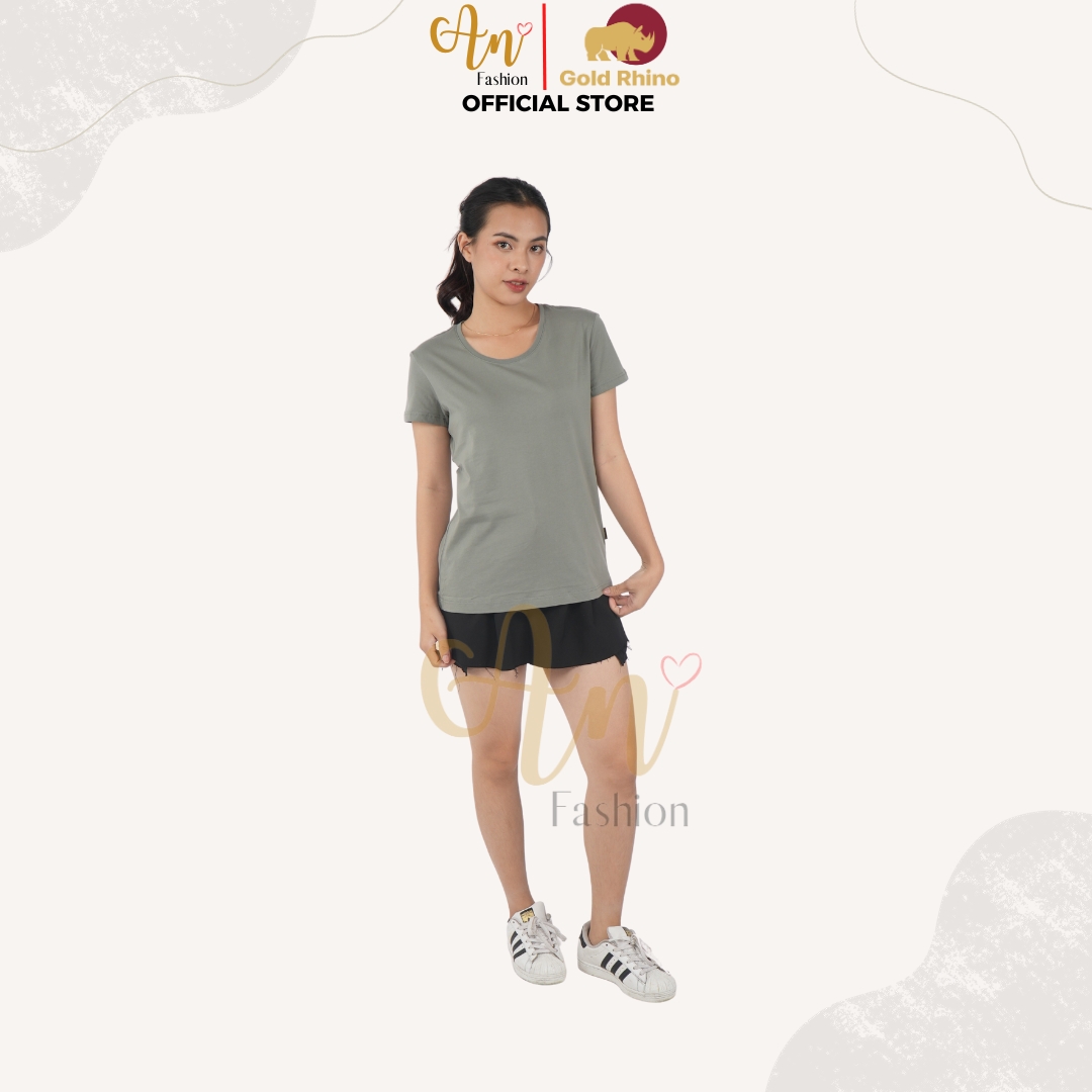 Áo Thun Nữ Cổ Tròn Màu OLIVE 100% Cotton Cao Cấp, Công Nghệ Khử Mùi Ag+, Thoáng Mát Suốt Cả Ngày - Gold Rhino