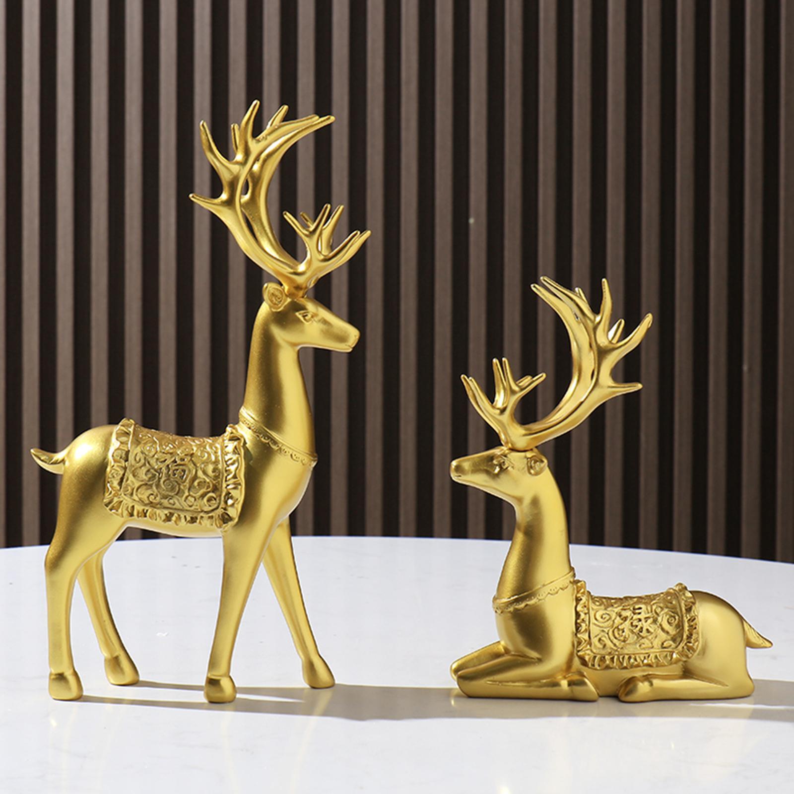 2Pcs Reindeer Figurines Animal Ornament Deer Statues for Bookcase Decoration