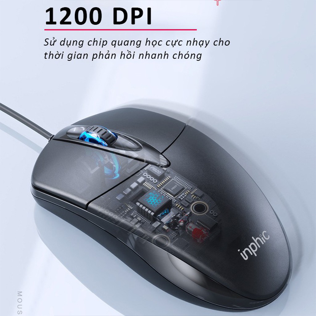 Chuột có dây Inphic PB20P click không tiếng động - Hàng nhập khẩu