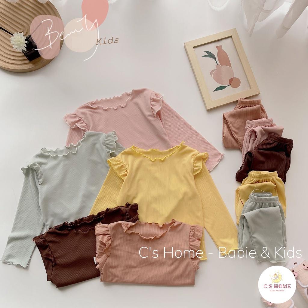 Bộ dài tay thu đông cho bé gái trơn màu chất thun tăm lạnh mềm mịn size từ 6 - 15 kg, phong cách Hàn Quốc