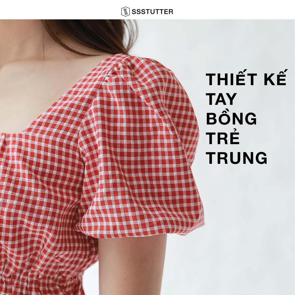 Áo crotop nữ SSSTUTTER kiểu tay bồng bèo nhún pin shirt