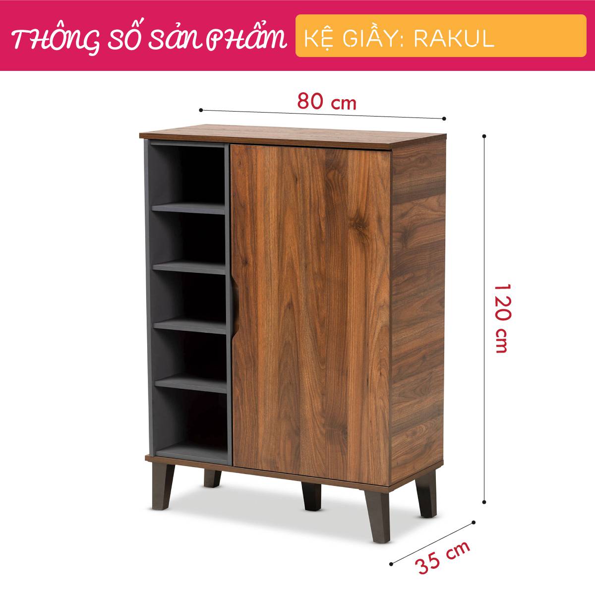 Tủ gỗ để giày hiện đại SMLIFE Rakul | Gỗ MDF dày 17mm chống ẩm | D80xR35xC120cm