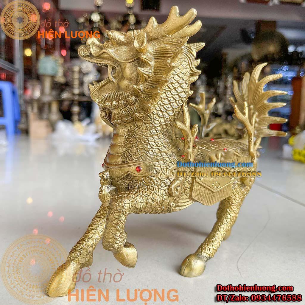 Đôi Kì Lân Long Mã Màu Vàng Bằng Đồng Đẹp - Tượng Đồng Tứ Linh Phong Thủy