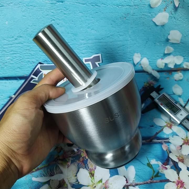 Bộ CỐI CHÀY INOX SUS 304 h`BẦU có NẮP. Dụng cụ nhà bếp Chày giã nghiền thực phẩm tỏi tiêu ĐA NĂNG Chày cối là dụng cụ