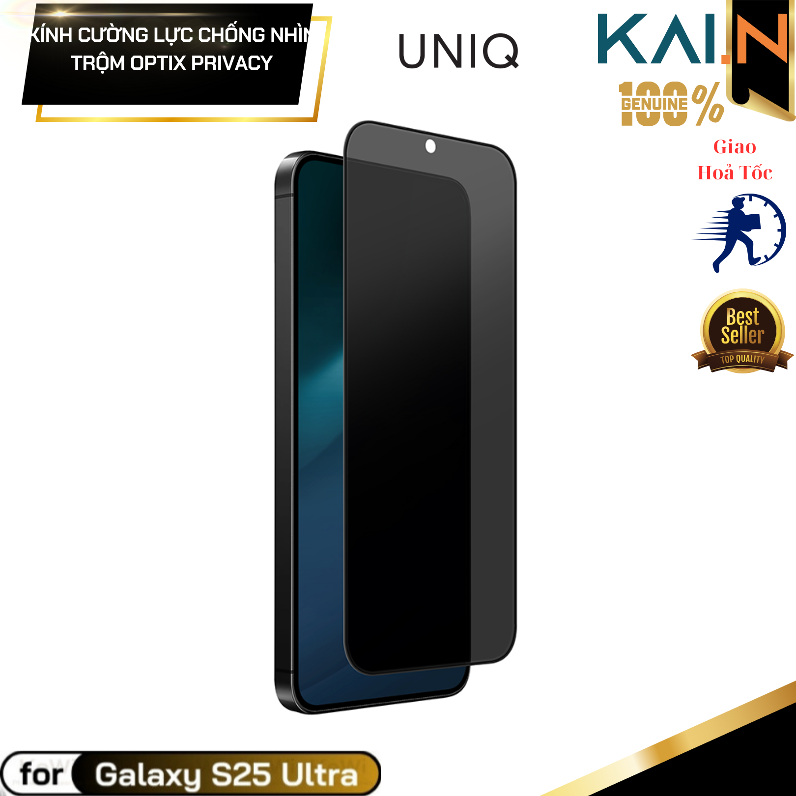 Kính Cường Lực Chống Nhìn Trộm Kèm Khung Dán Cho Samsung Galaxy S25 Ultra, UNIQ OPTIX PRIVACY_ Hàng Chính Hãng