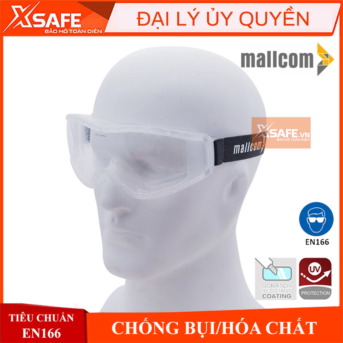 Kính bảo hộ chống hóa chất Mallcom Cirrus Mắt kính chống bụi, chống tia UV, chống đọng sương, đeo được cùng kính cận