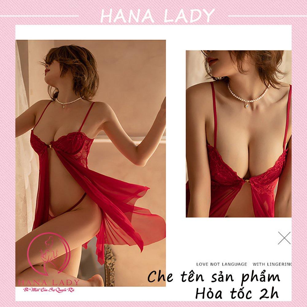 Váy ngủ xuyên thấu, đầm ngủ sexy quyến rũ nâng ngực xẻ tà kèm quần lót lọt khe VN456