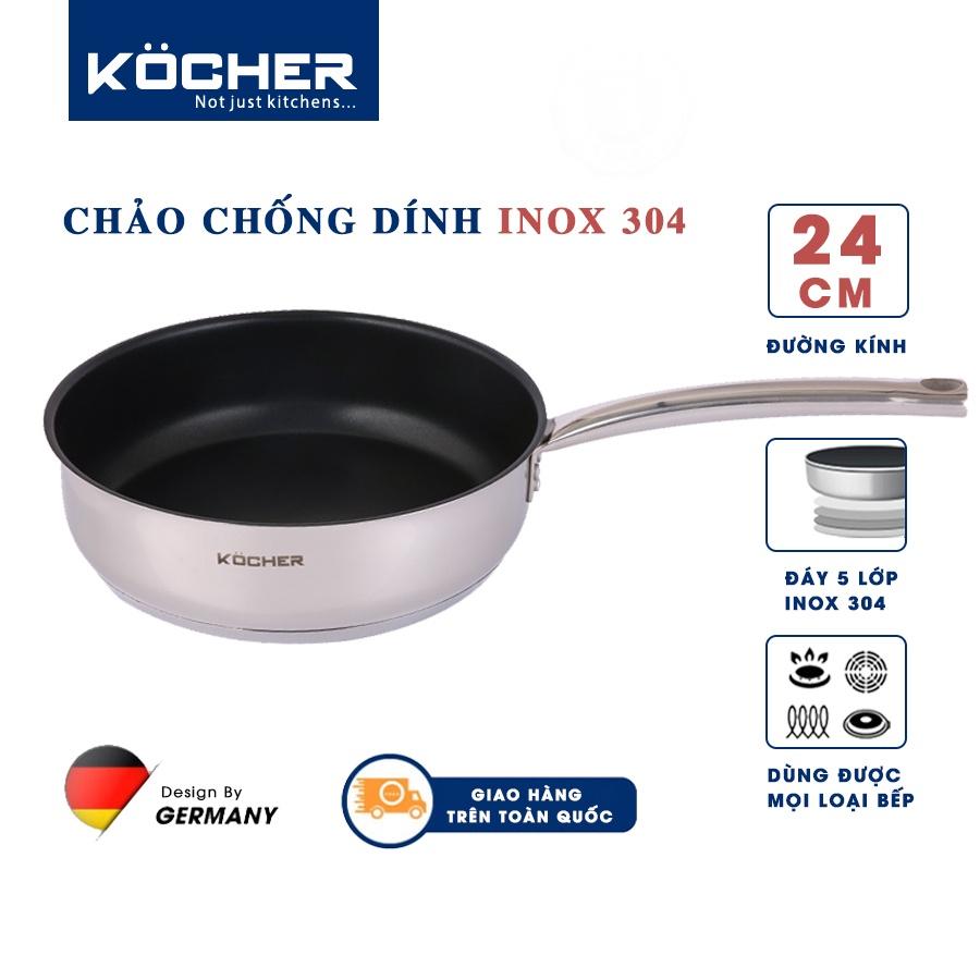 Chảo chống dính bếp từ lòng sâu cao cấp KOCHER size 24cm 5 lớp đáy  - Hàng chính hãng