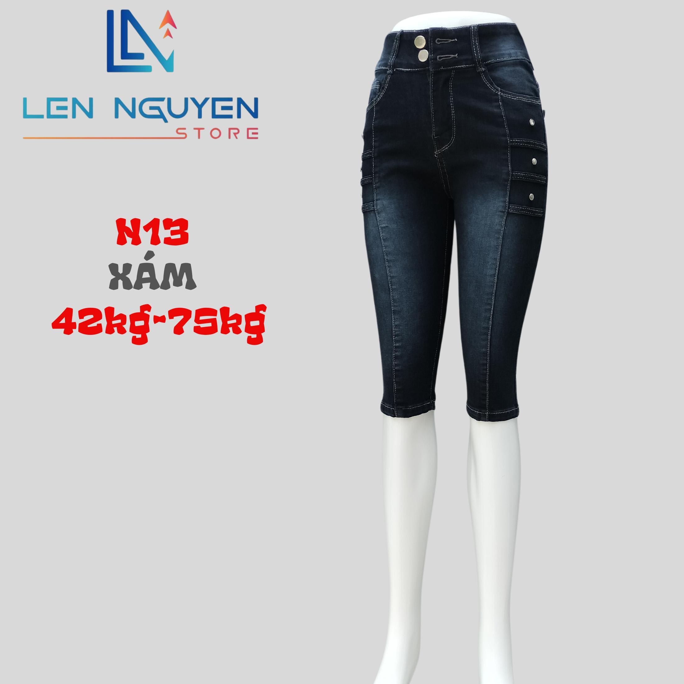 N13_Quần jean nữ, ngố 7 tất, lưng cao, quần bò nữ dáng ôm, quần rin nữ có big size, cho 42kg đến 75k - Xám