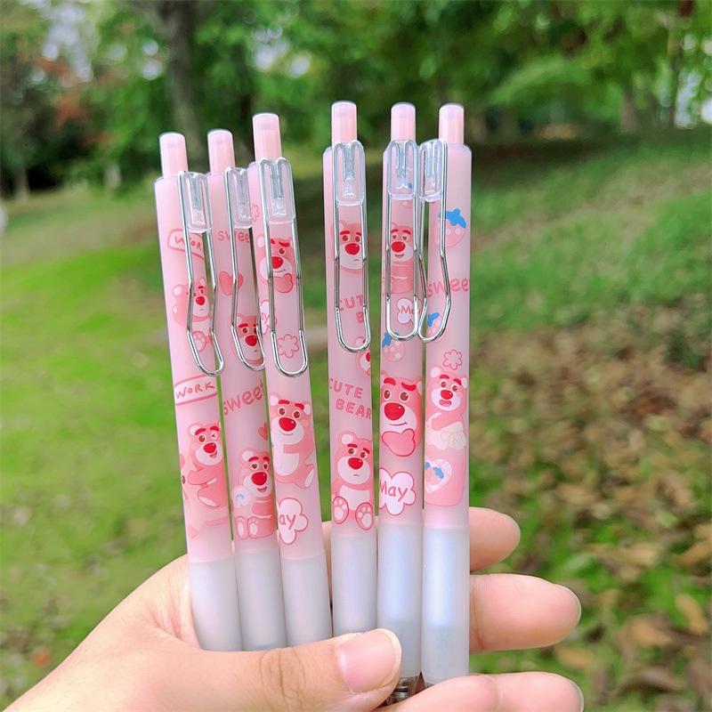 Bút Mực Gel Ngòi 0.5Mm Có Thể Bơm Mực Lại Hình Chú Gấu / Dâu Tây Màu Đen