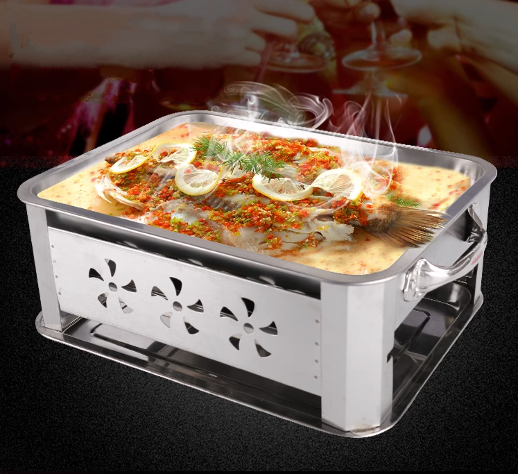 Bếp Nướng Hấp Cá Thức Ăn Sử Dụng Than Hoặc Cồn BBQ Dual INOX 304 - hàng cao cấp