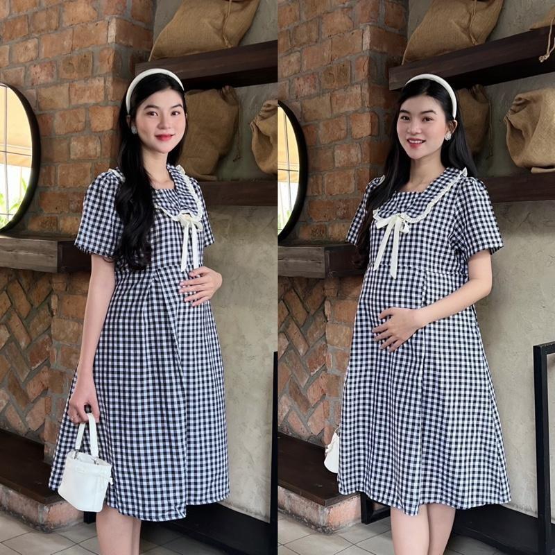 Đầm bầu Karo xếp ly cổ viền bèo xinh xắn, nhẹ nhàng baby nhẹ nhàng đáng yêu - Hồng