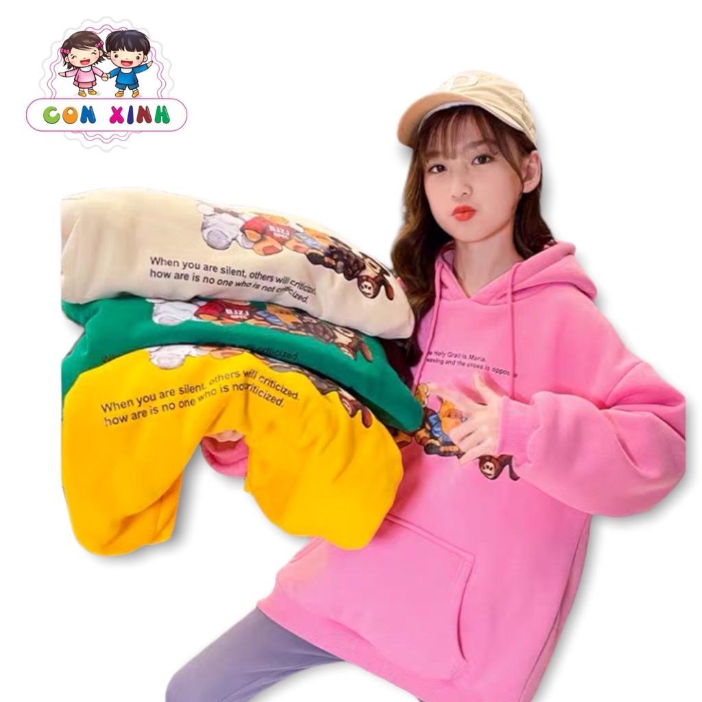 Áo hoodie unisex CON XINH form rộng nỉ nam nữ NHỮNG CHÚ GẤU,thời trang thu đông cho trẻ em từ 4 đến 8 tuổi