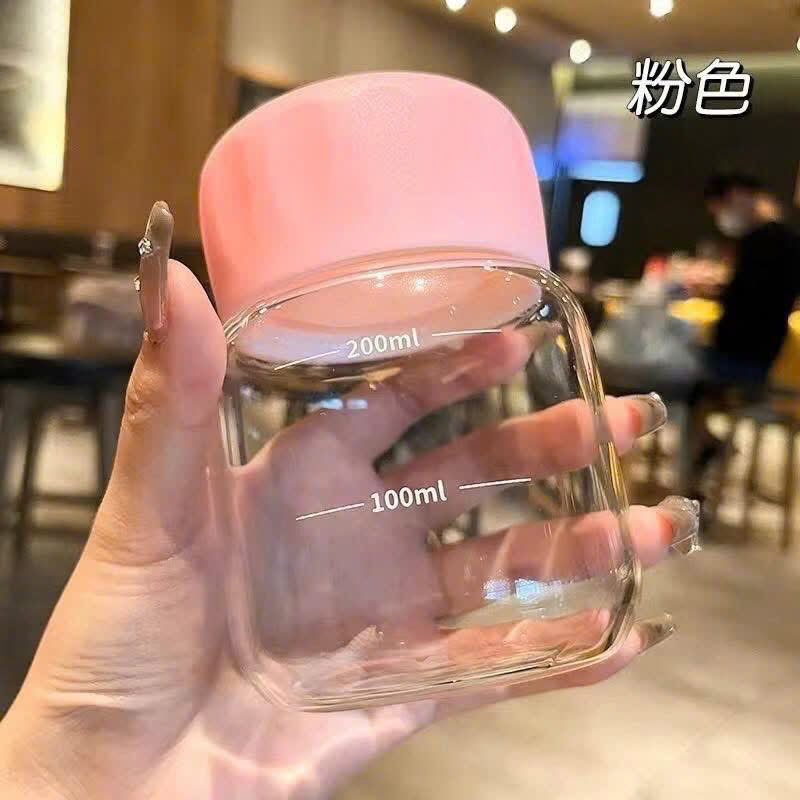 Bình Thủy Tinh Dáng Lùn Chai Thủy Tinh 200ml Chia Vạch Có Nắp Gioăng Kín, Chai Đựng Nước Sữa Cafe Sinh Tố - HÀNG CHÍNH HÃNG MINIIN