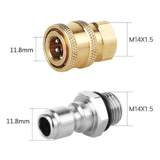 Bộ Khớp Nối Nhanh Ren 14mm Cho Máy Rửa Xe, Đầu Nối Nhanh 1/4 Chất Liệu Đồng Thau