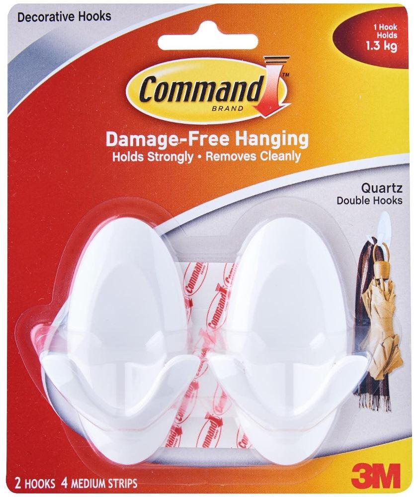 Móc đôi dán tường Command 3M vỉ 2 cái chịu lực 1.3kg - Dễ sử dụng, độ bền cao, bám cực chắc, tháo cực dễ 17087