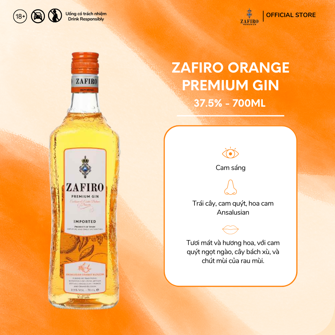 Rượu Gin Zafiro Andalusian Orange Blossom 37.5% 700ml