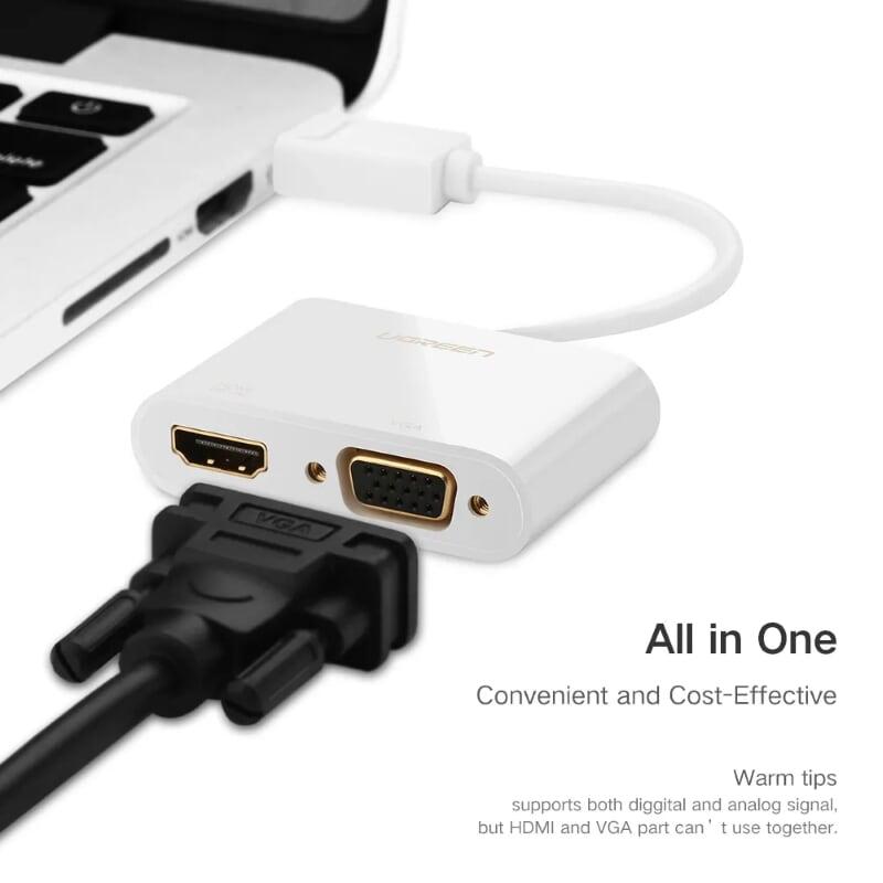 Ugreen UG40366MM138TK Màu Trắng Bộ chuyển đổi DisplayPort sang HDMI + VGA cao cấp - HÀNG CHÍNH HÃNG